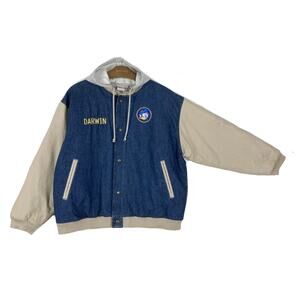 NWT Vintage Disney Bomber Jacket XL Denim Hoodie Quilted “Darwin”Donald-Duck